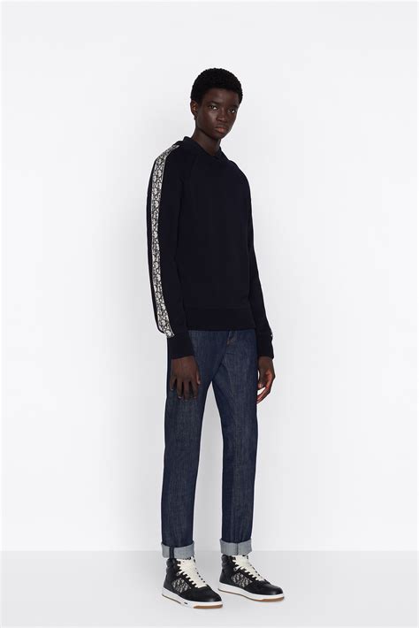 Sweater with Dior Oblique Inserts Deep Blue Cotton Jersey